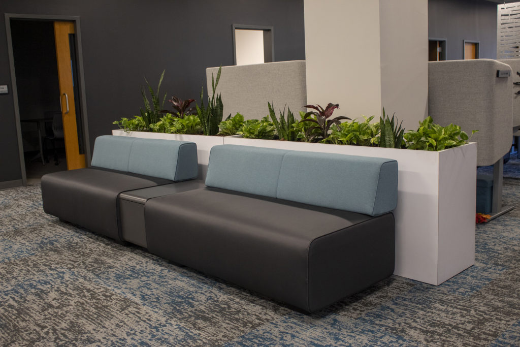 seating area and planters lounge seating office furniture biophilia office furniture and architectural interiors products