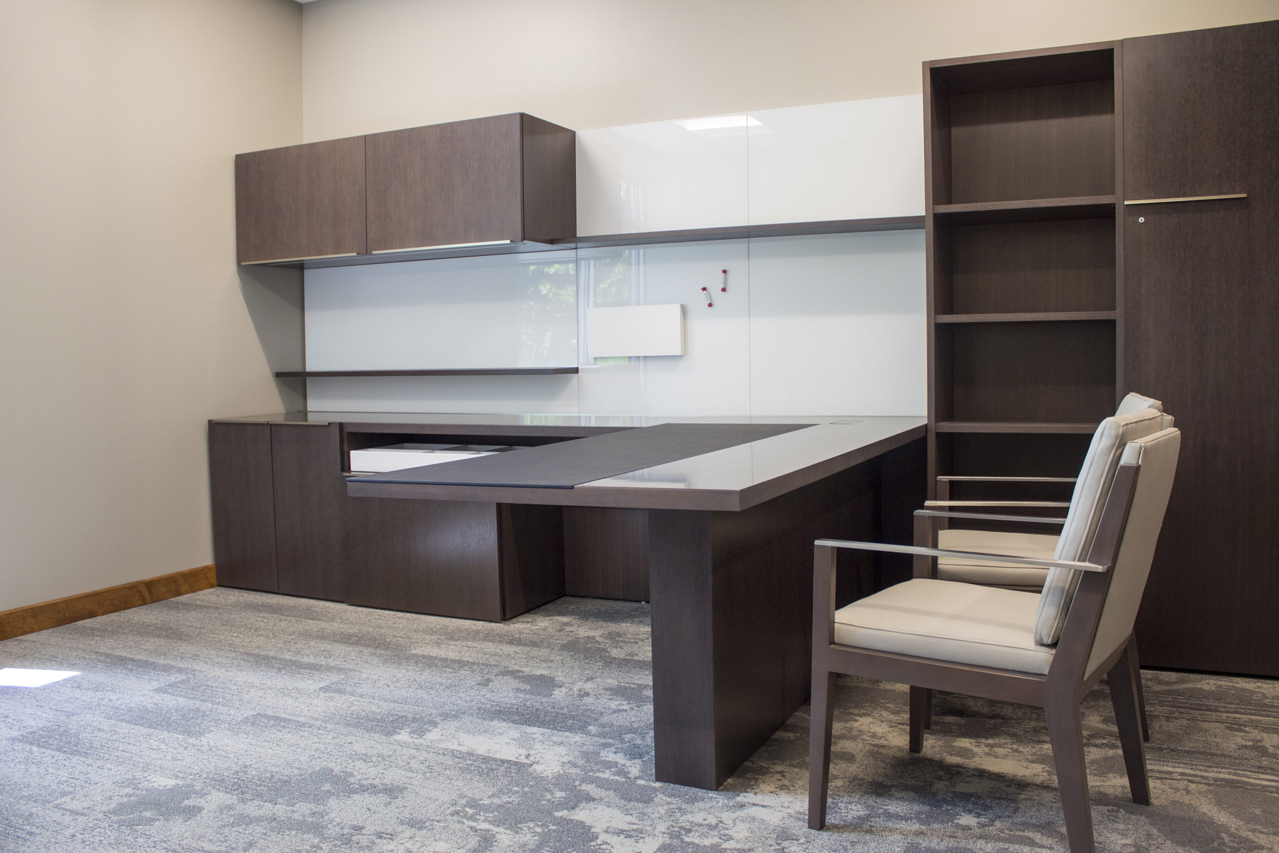 Executive Office with White and Brown Workstation